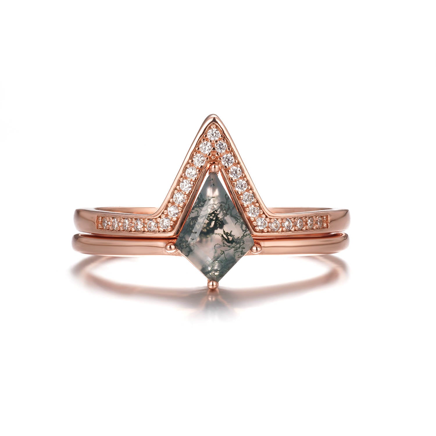 Evelyn Moss Agate Quartz Ring Set Rose Gold