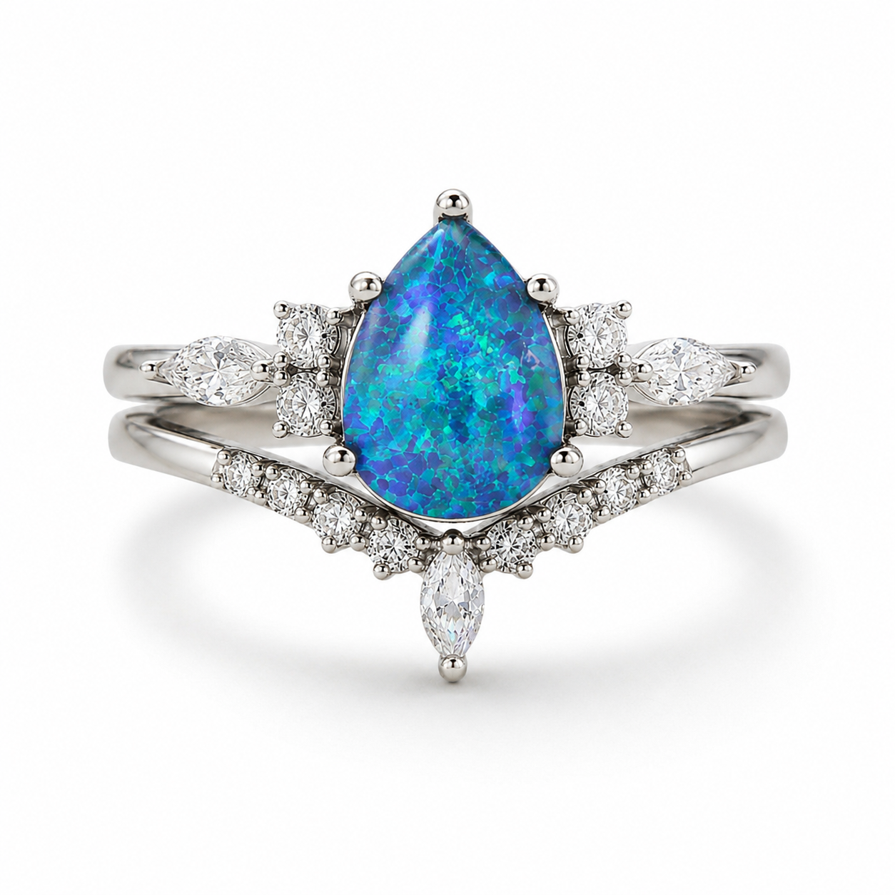 Erinry Blue Fire Opal Ring Set