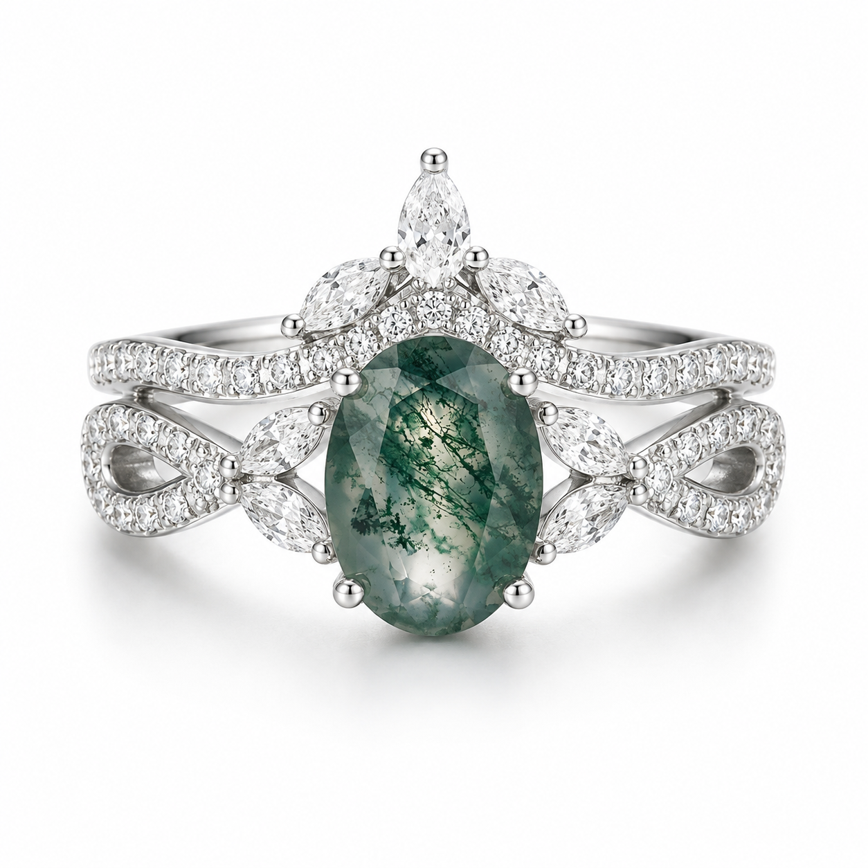 Kai Moss Agate Quartz Ring Set Sterling Silver