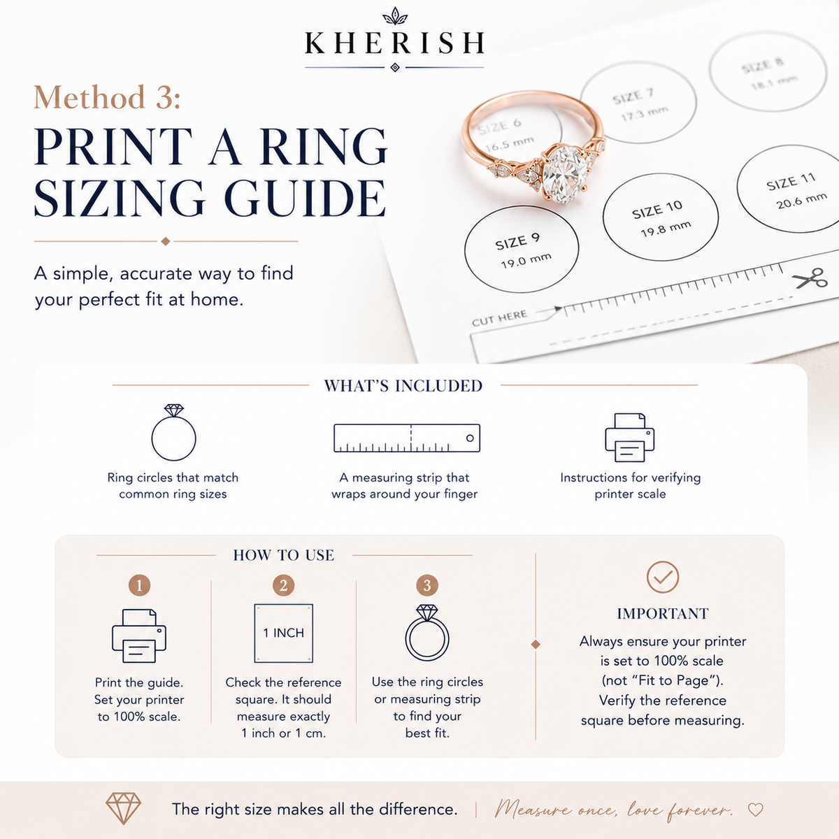 Kherish printable ring sizing guide instructions
