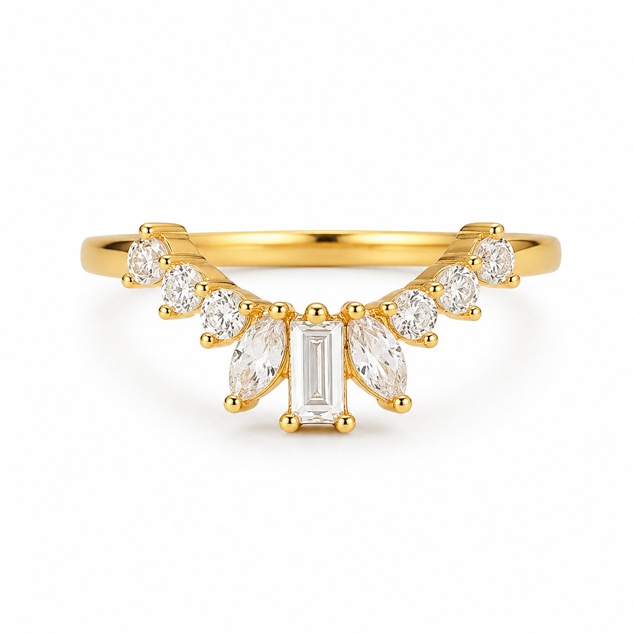 Cat Curved Gemstone Stacking Band Gold