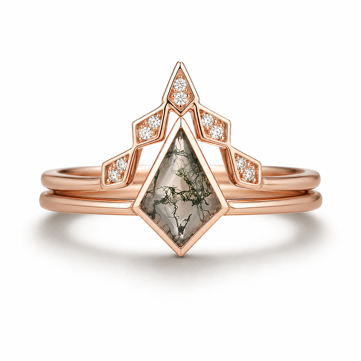 Merci Moss Agate Quartz Ring Set Sterling Silver