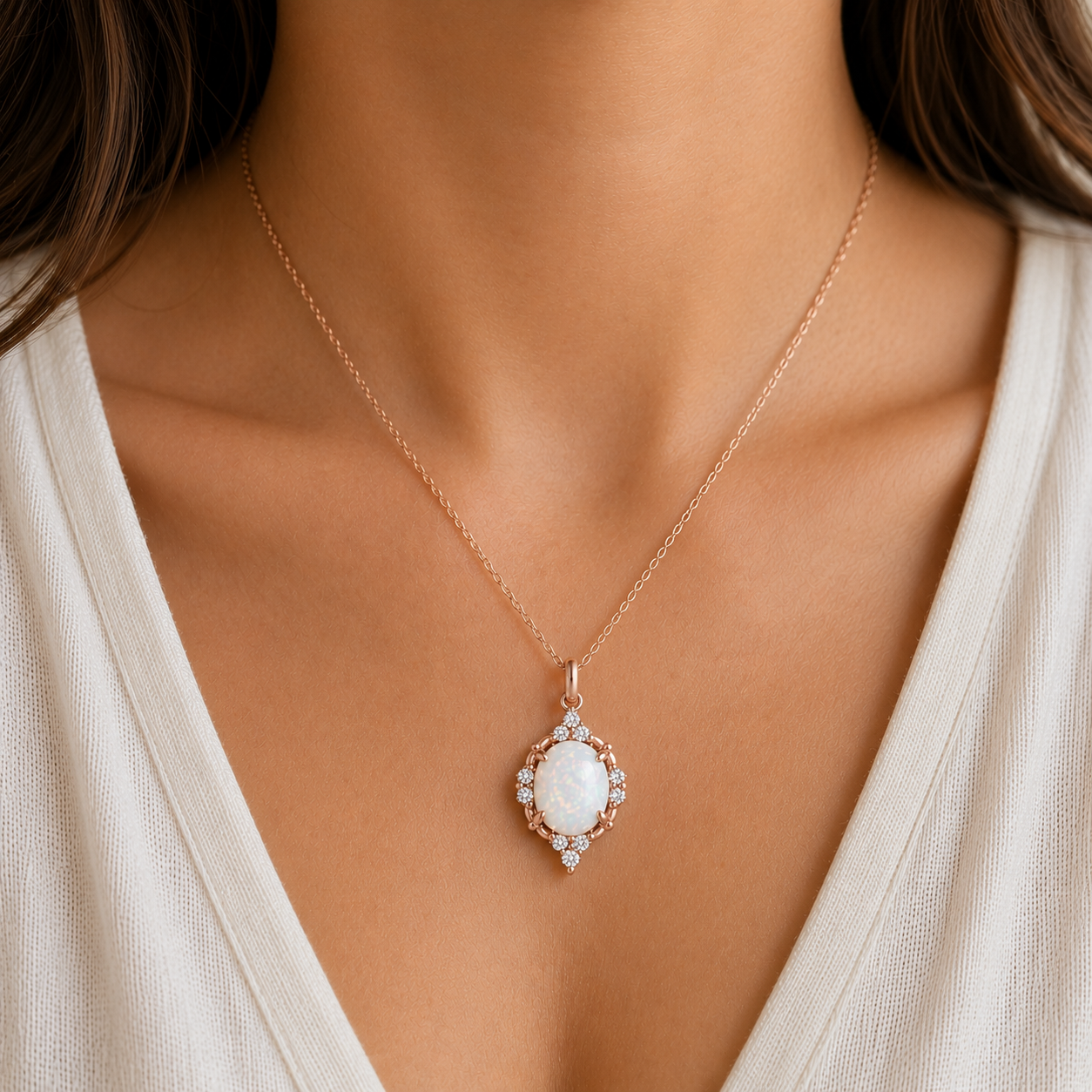 Brya Fire Opal Necklace Rose Gold
