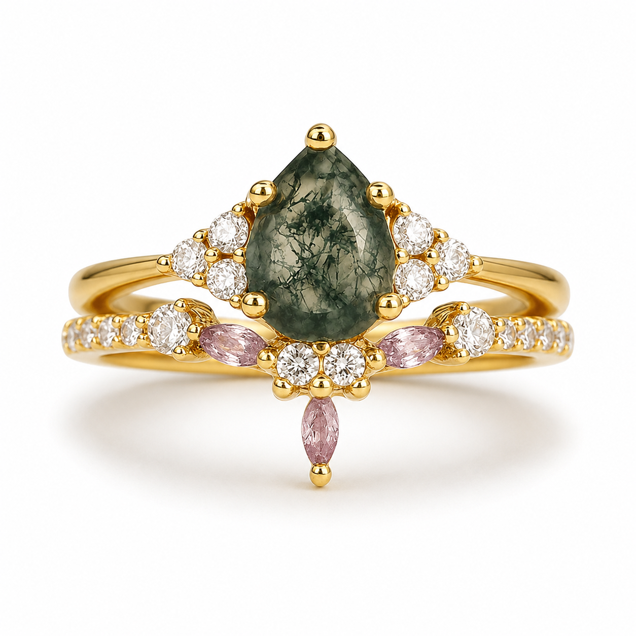 Erin Moss Agate Quartz Ring Set