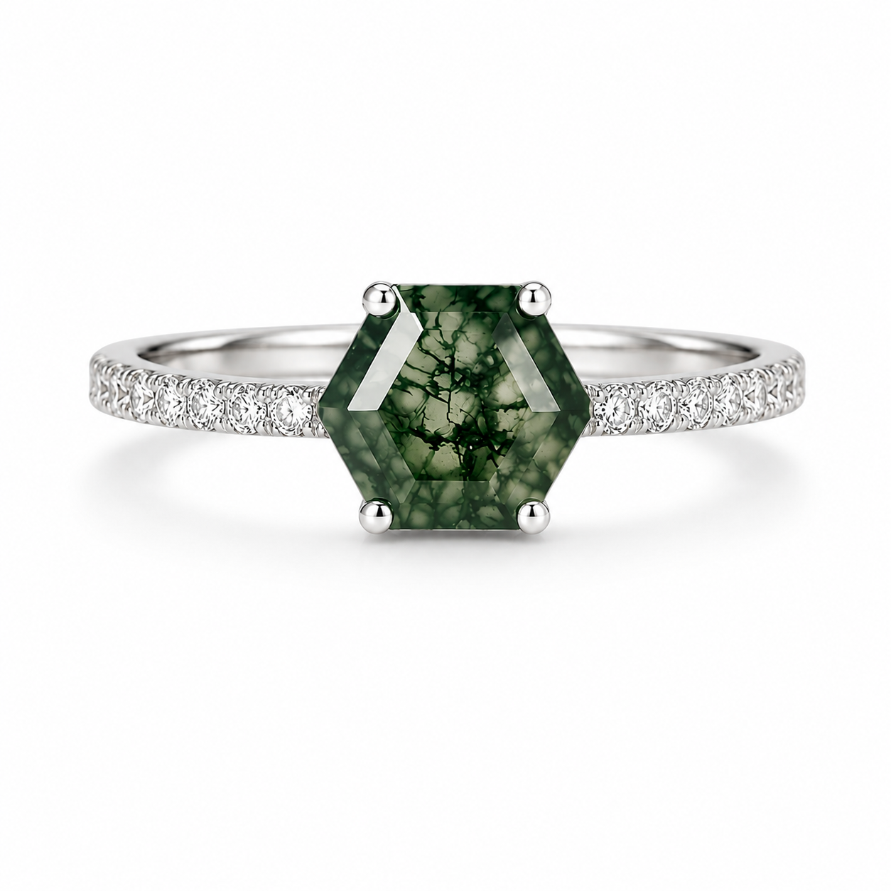 Ura Green Moss Agate Ring