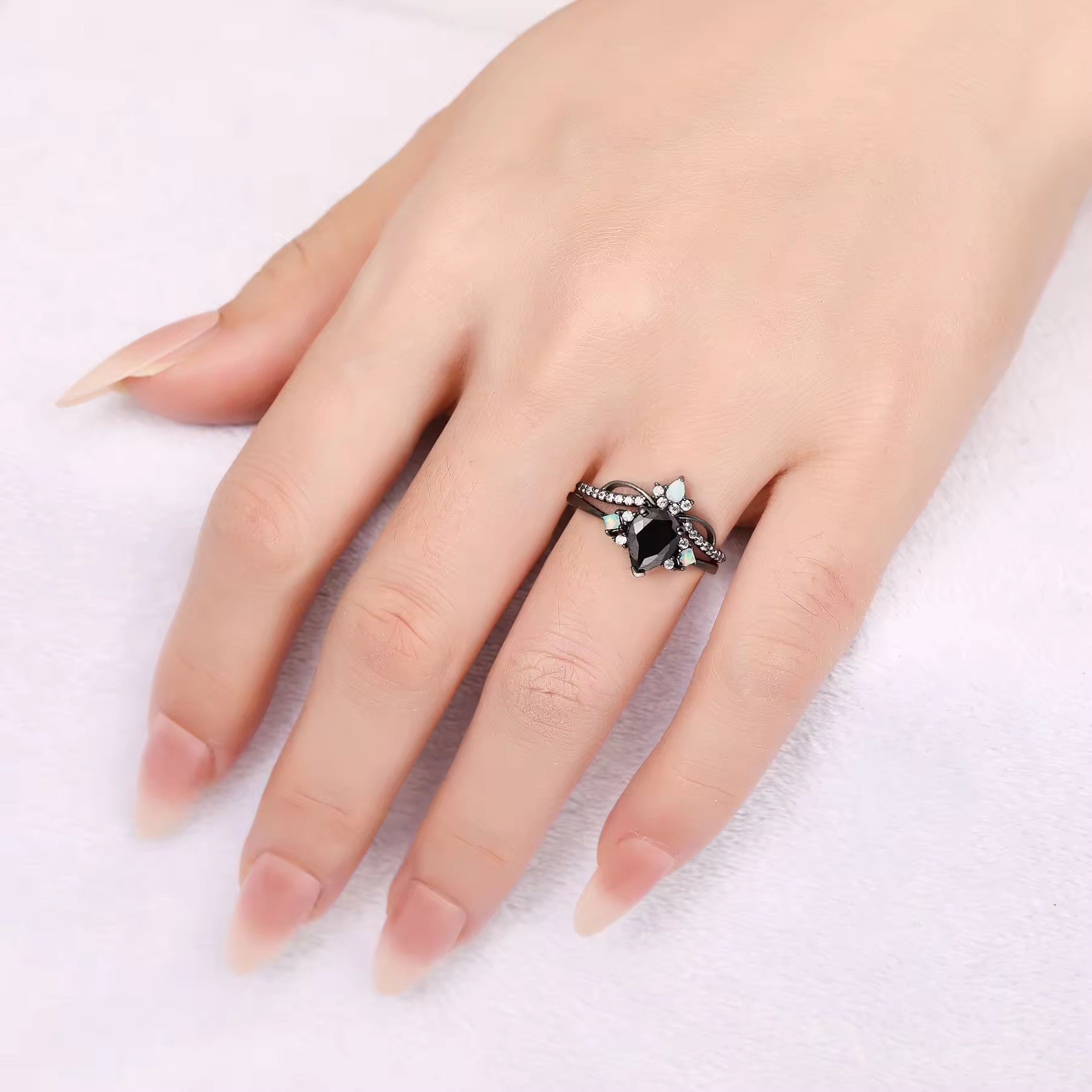 Rachel Black Onyx & Opal Ring Set