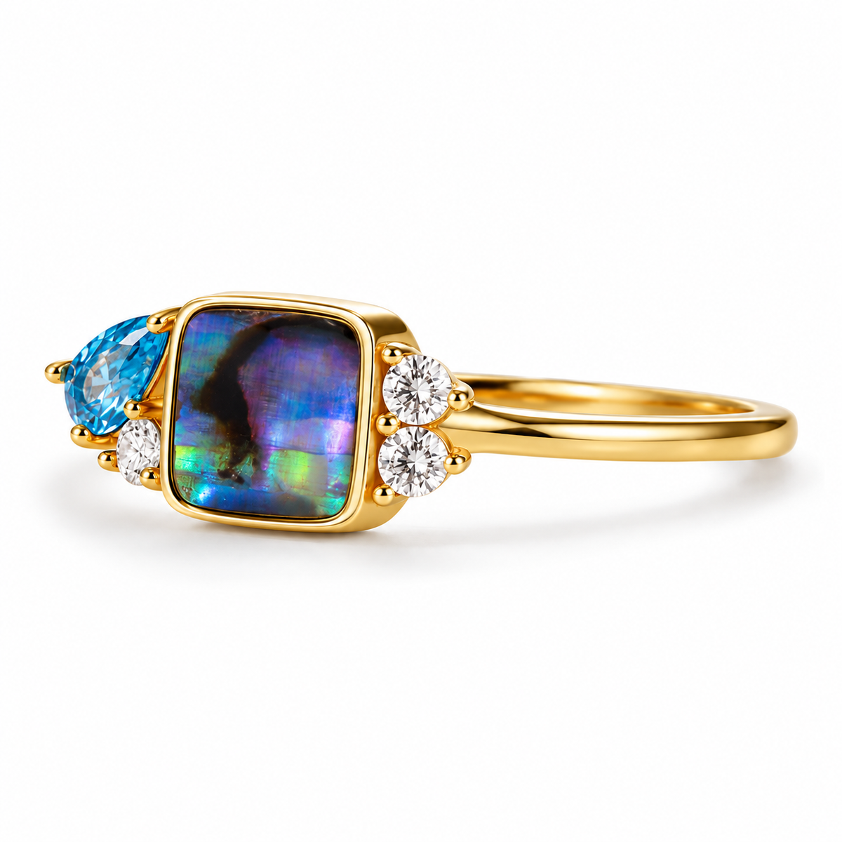 Savannah Abalone Shell Moissanite and Topaz Ring