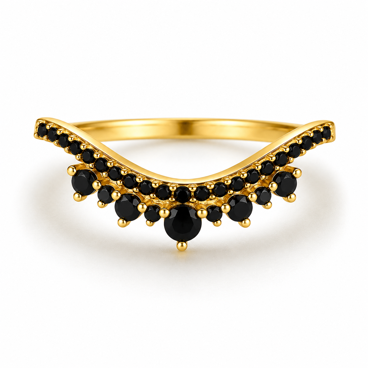 Allie Black Onyx Curved Ring Gold