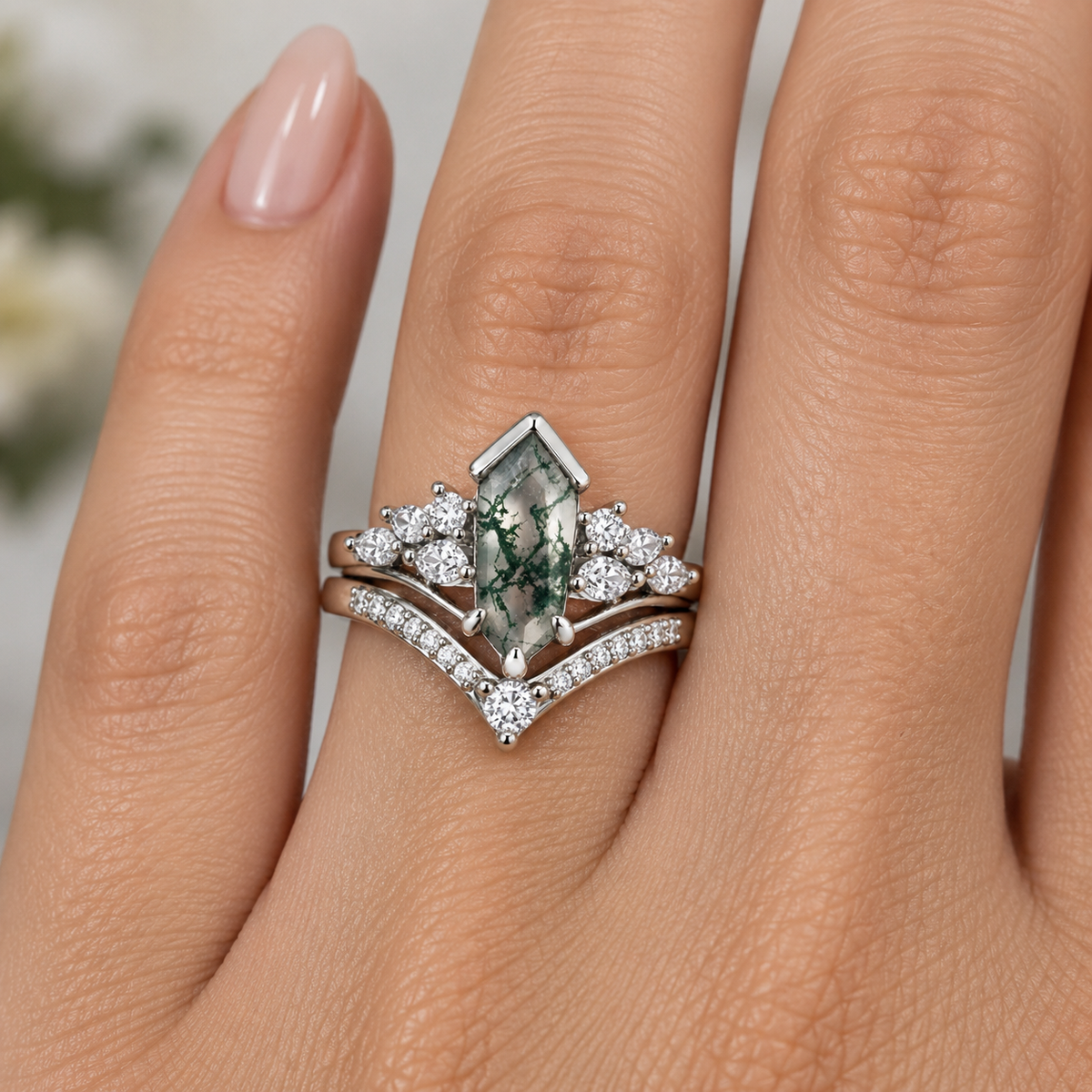 Zerenia Green Moss Agate Ring Set