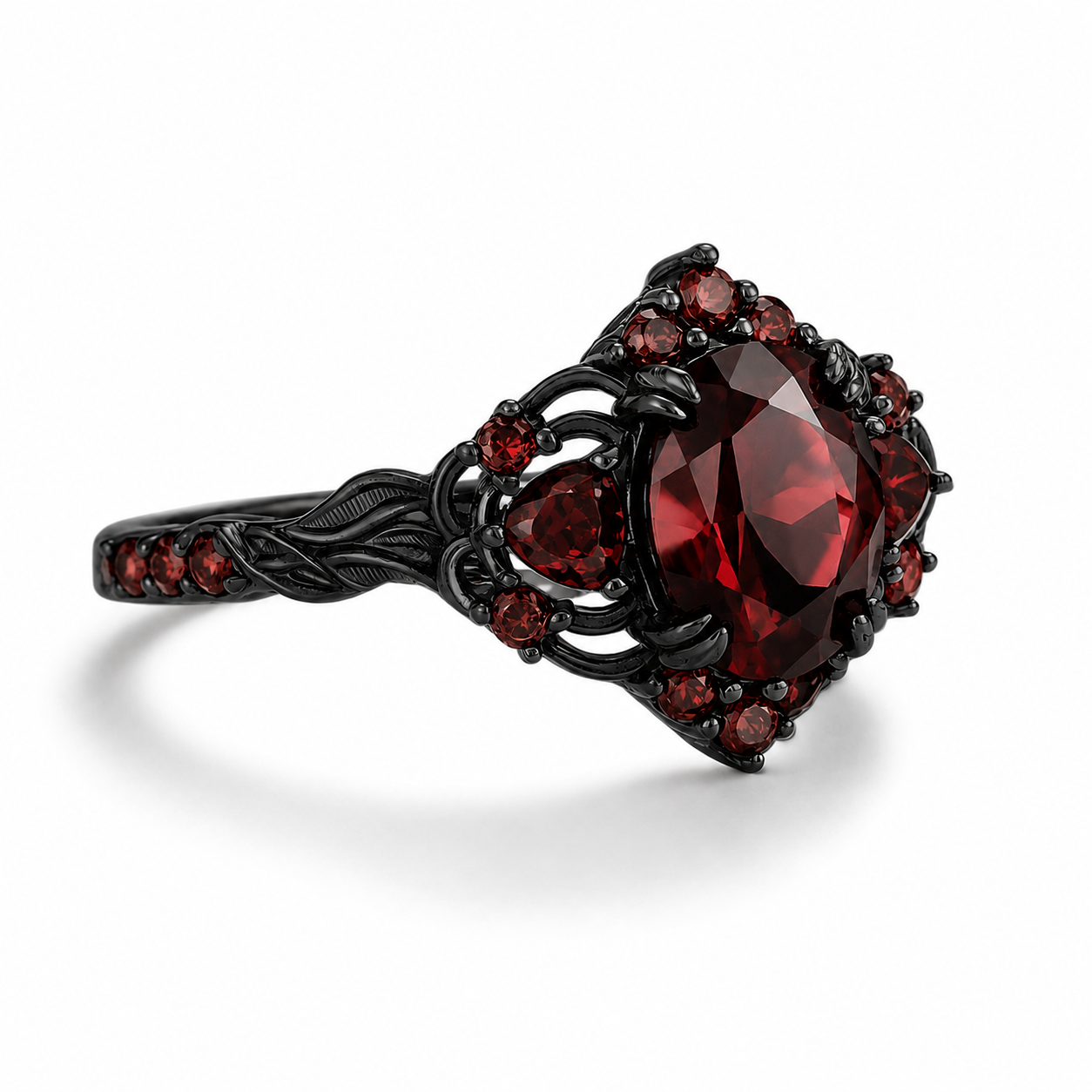Lilly garnet black gold ring by Kherish
