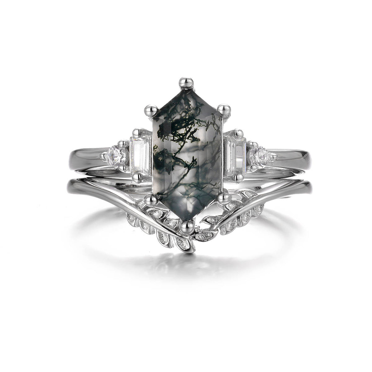 Desi Moss Agate Ring Set