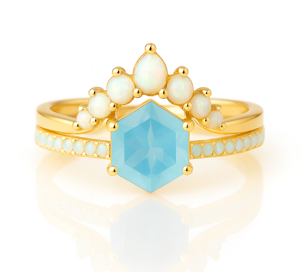 Emma Aquamarine & Opal Ring Set