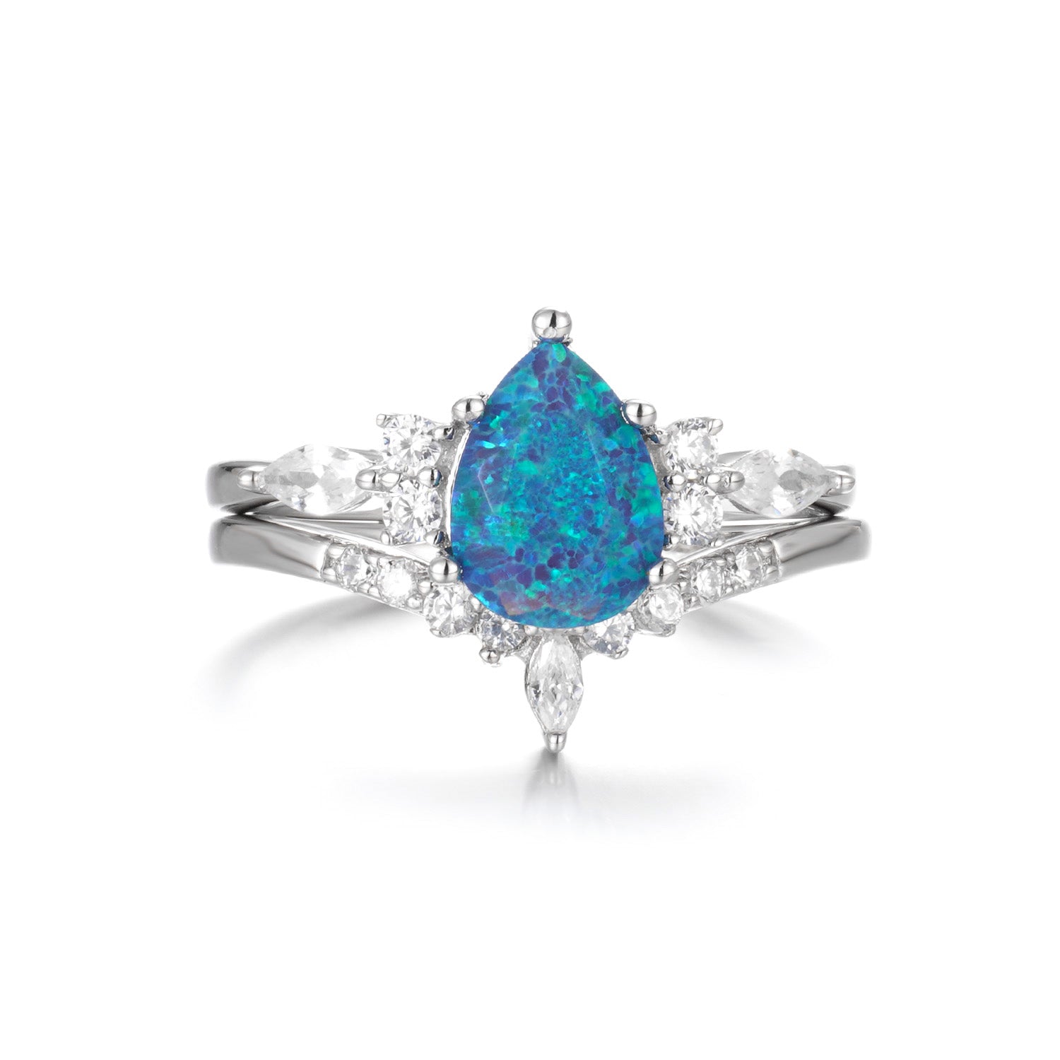 Erinry Teal Fire Opal Ring Set