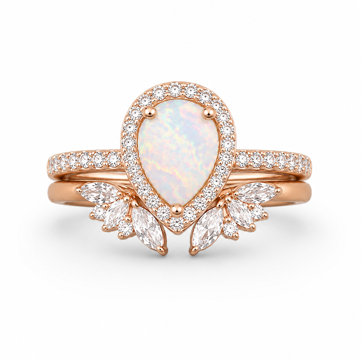 Nia White Fire Opal Ring Set Rose Gold