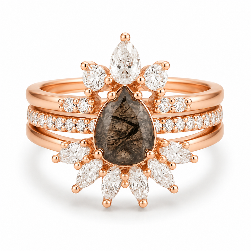 Miche Black Rutilated Quartz Ring Set Rose Gold
