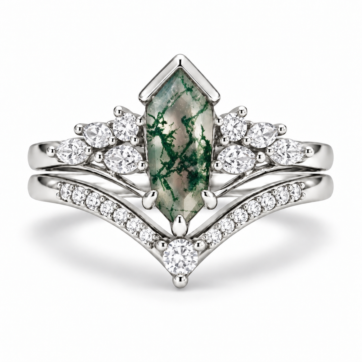 Zerenia Green Moss Agate Ring Set