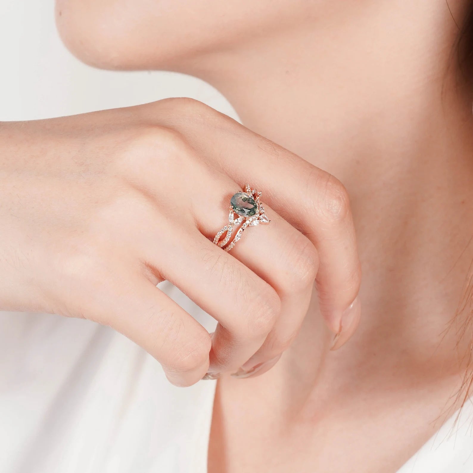 Kai Moss Agate Quartz Ring Set