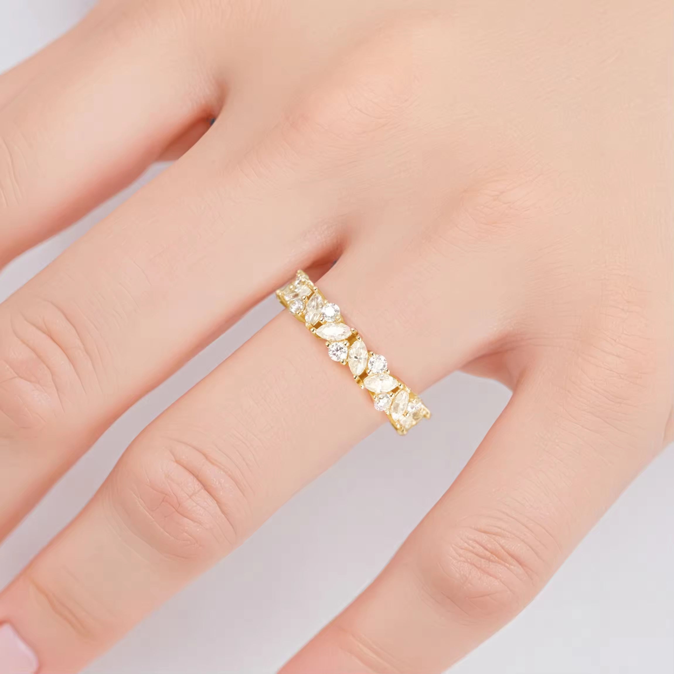 Abi Gemstone Marquise and Round Wedding Band Sterling Silver