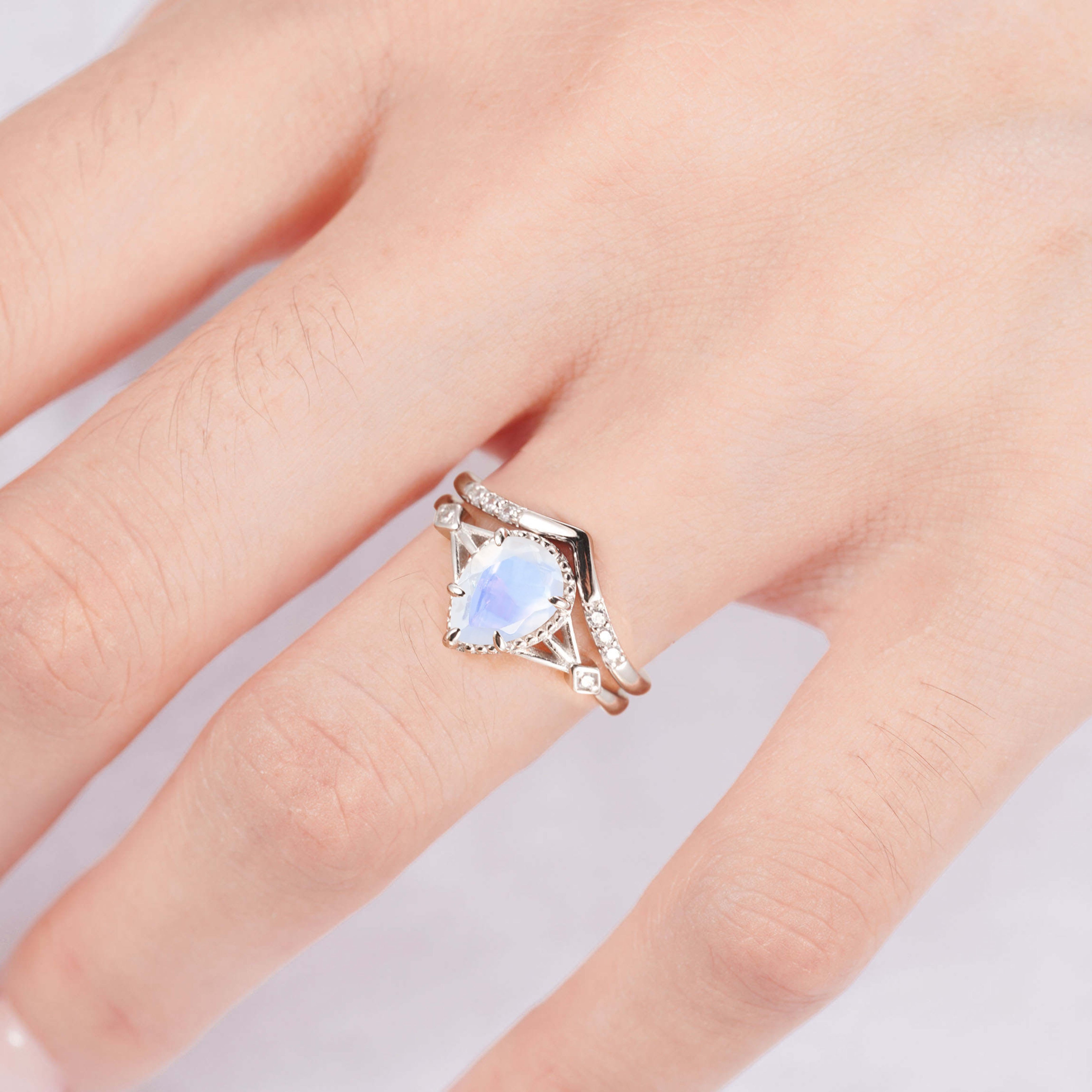 Moonstone ring set with sterling silver and crystals
