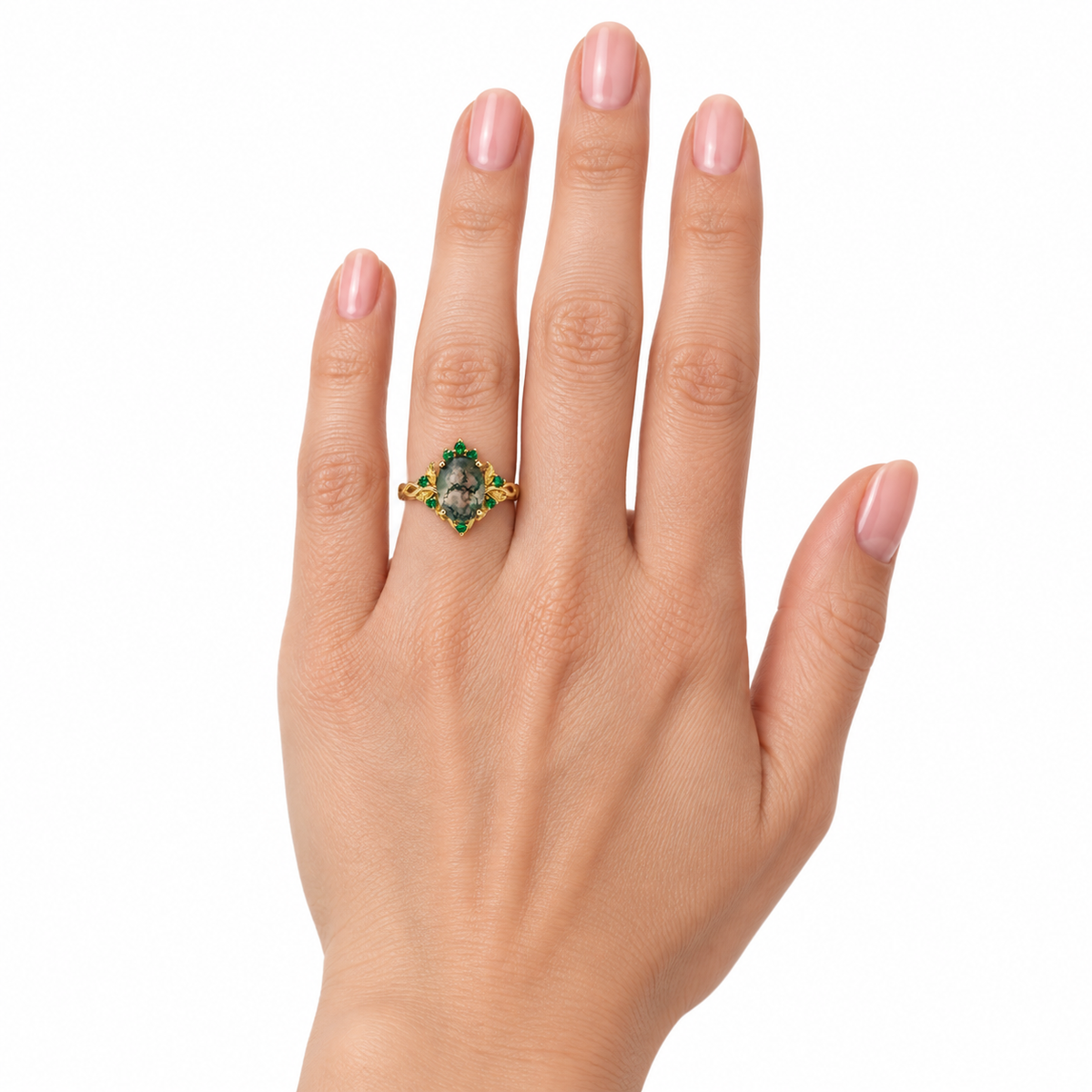 Doria Fairy Queen Moss Agate Engagement Ring