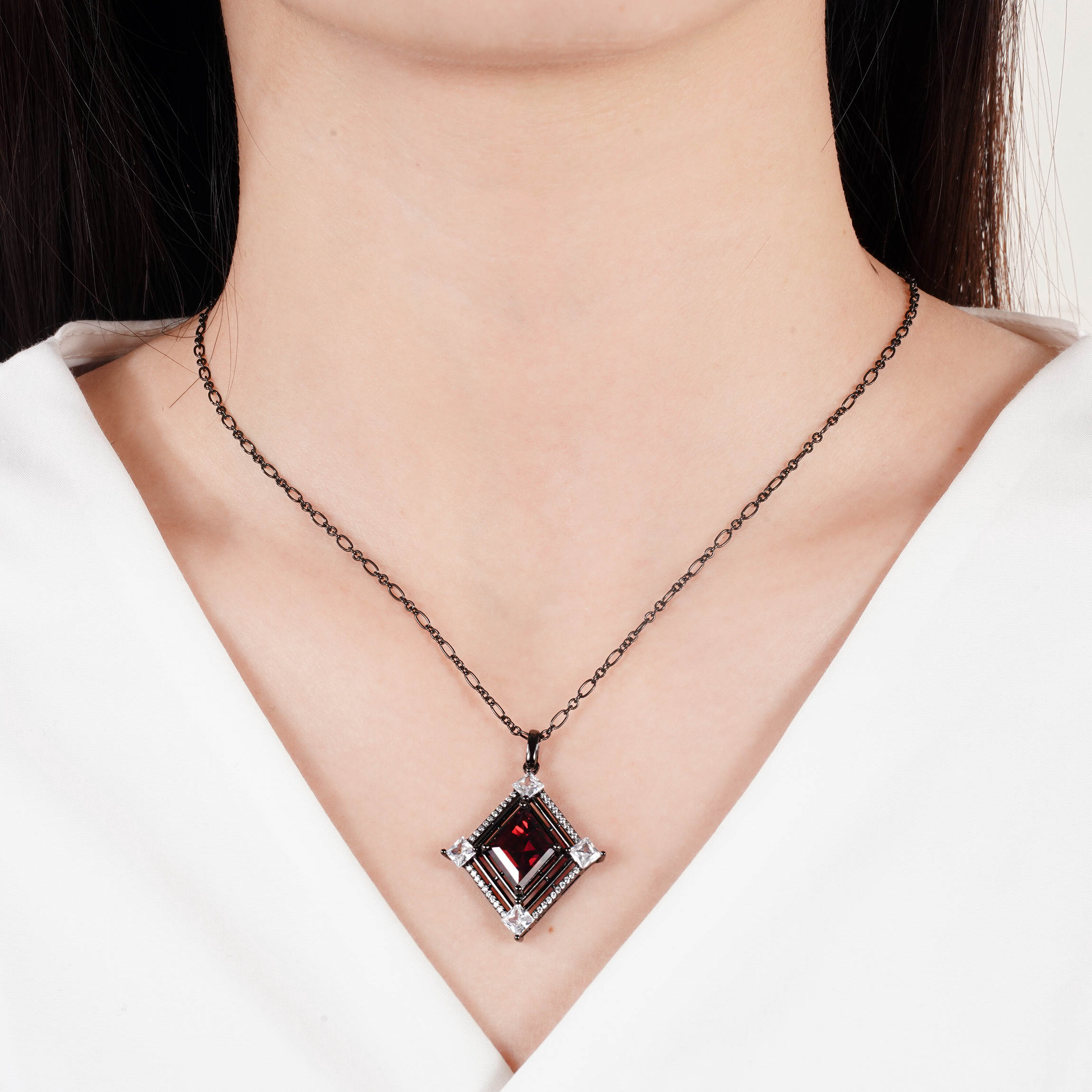 Fria Garnet and Black Gold Necklace
