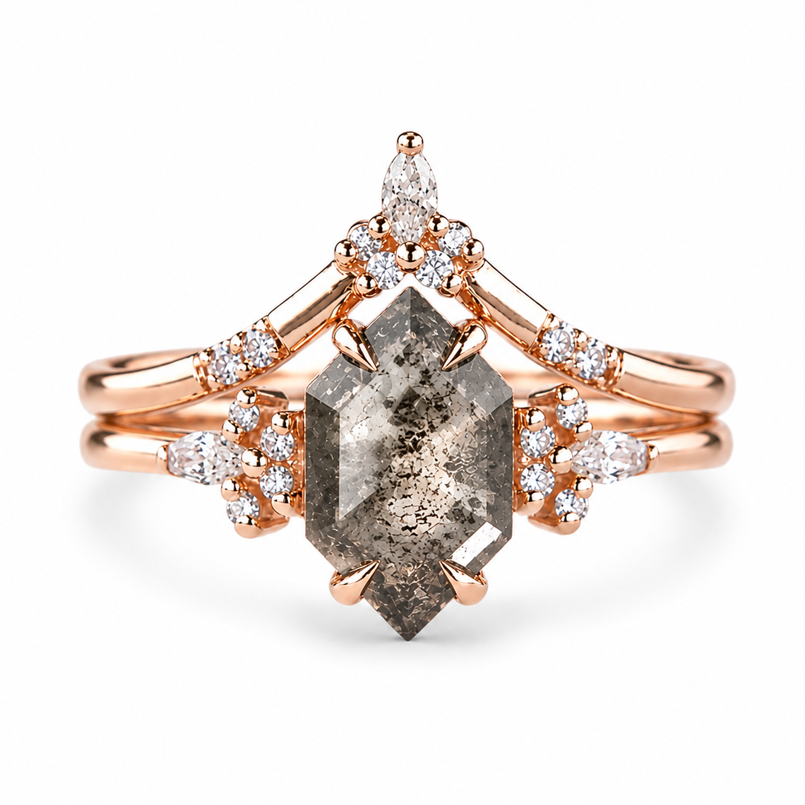 Aria Galaxy Raw Salt and Pepper Diamond Ring Set