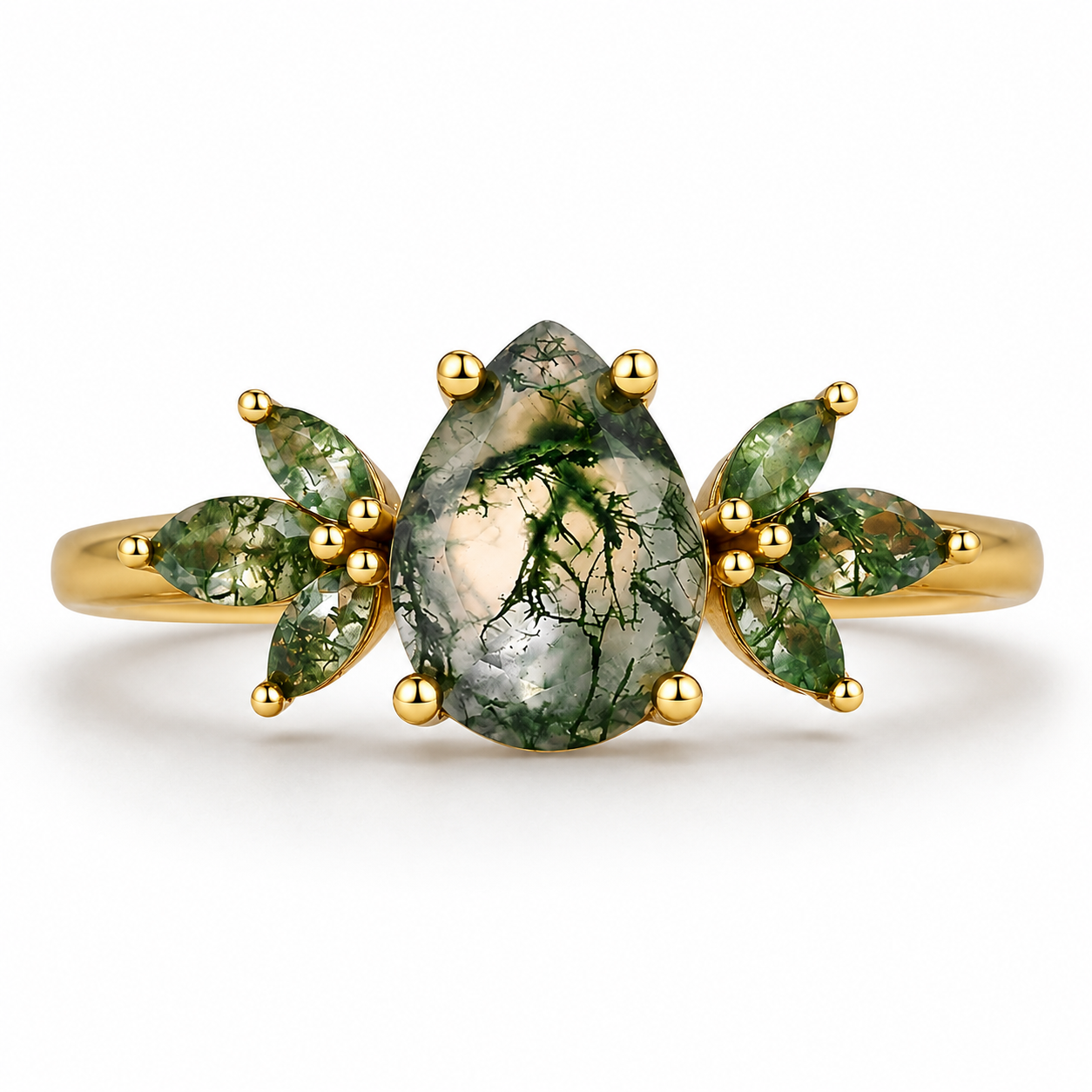 Ivy Moss Agate Quartz Ring Gold