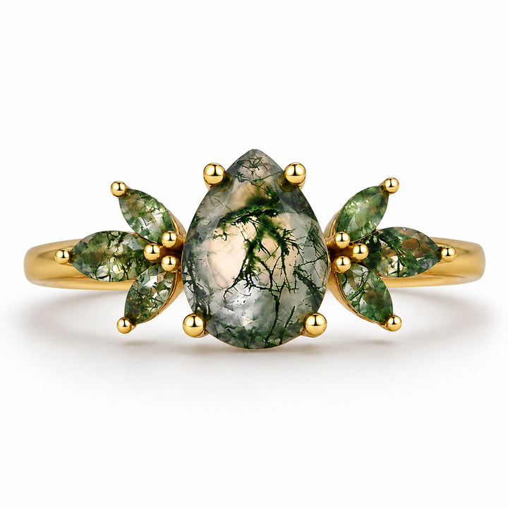 Ivy Moss Agate Quartz Ring Gold