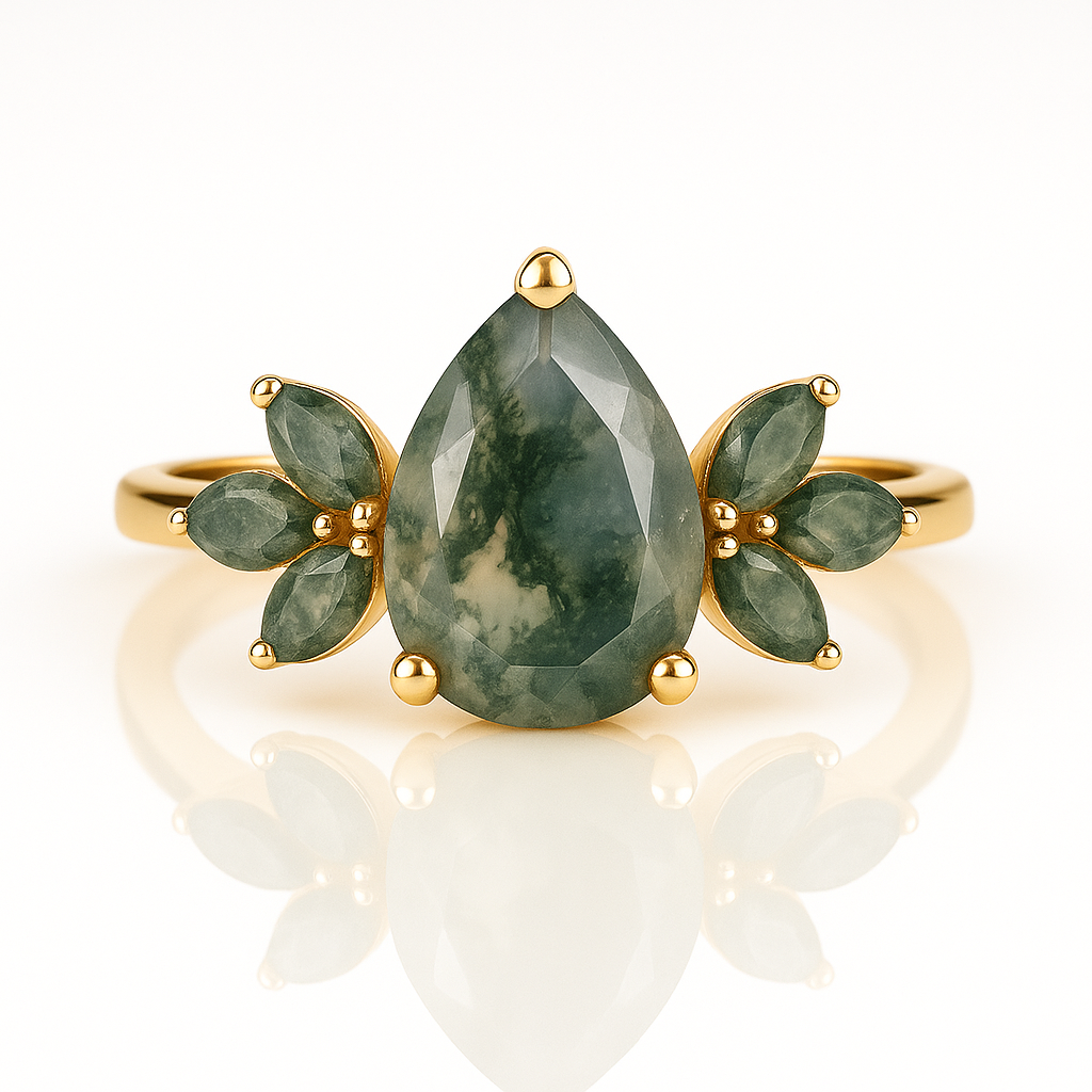Ivy Moss Agate Quartz Ring Gold