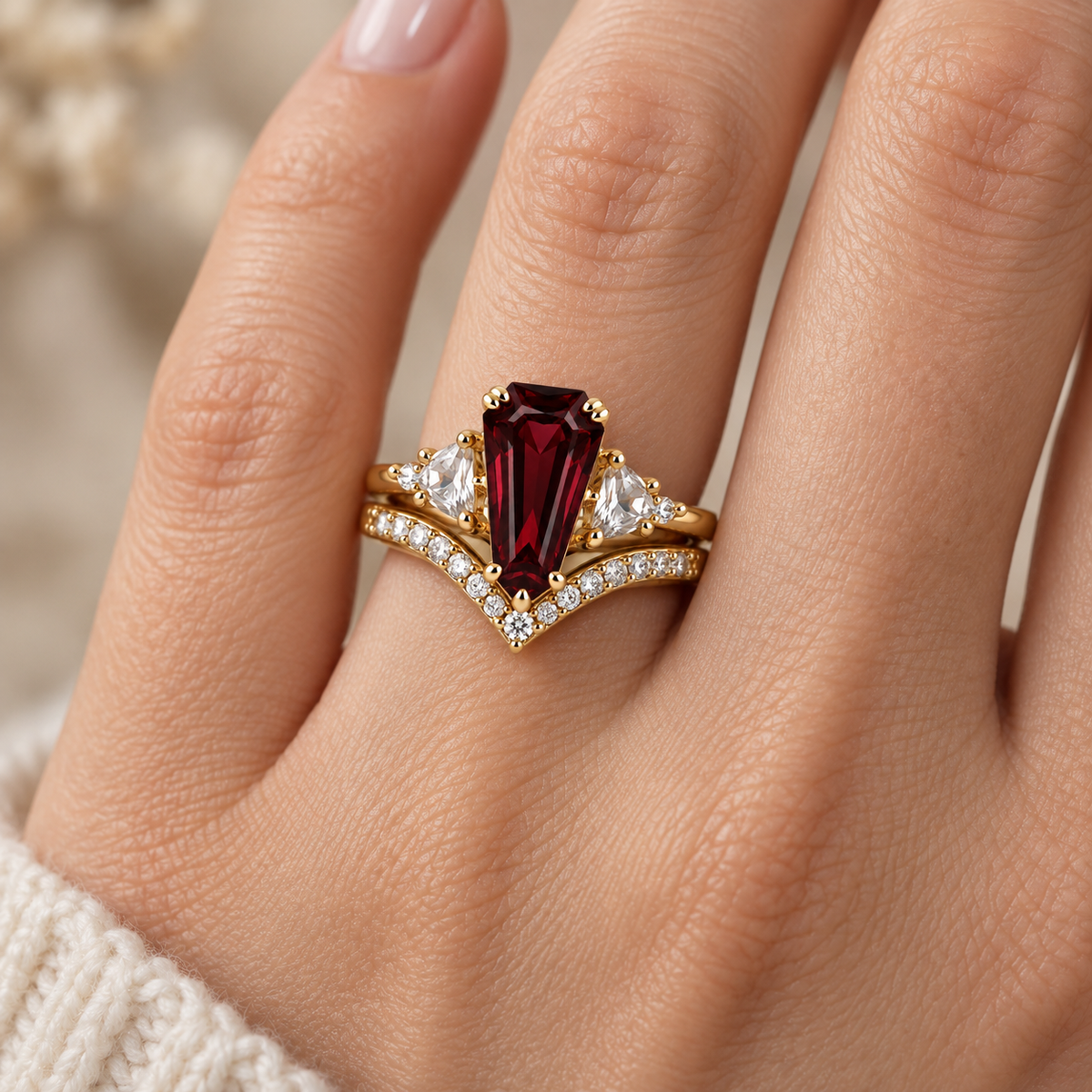Arena Vintage Coffin Cut Ruby Ring Set