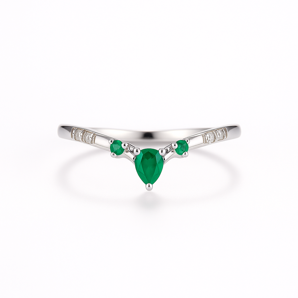 Mesa Curved Emerald Band Sterling Silver