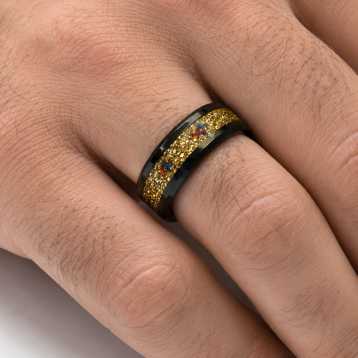 Charlie Gold Leaf Opal Red Sapphire Men's Wedding Ring