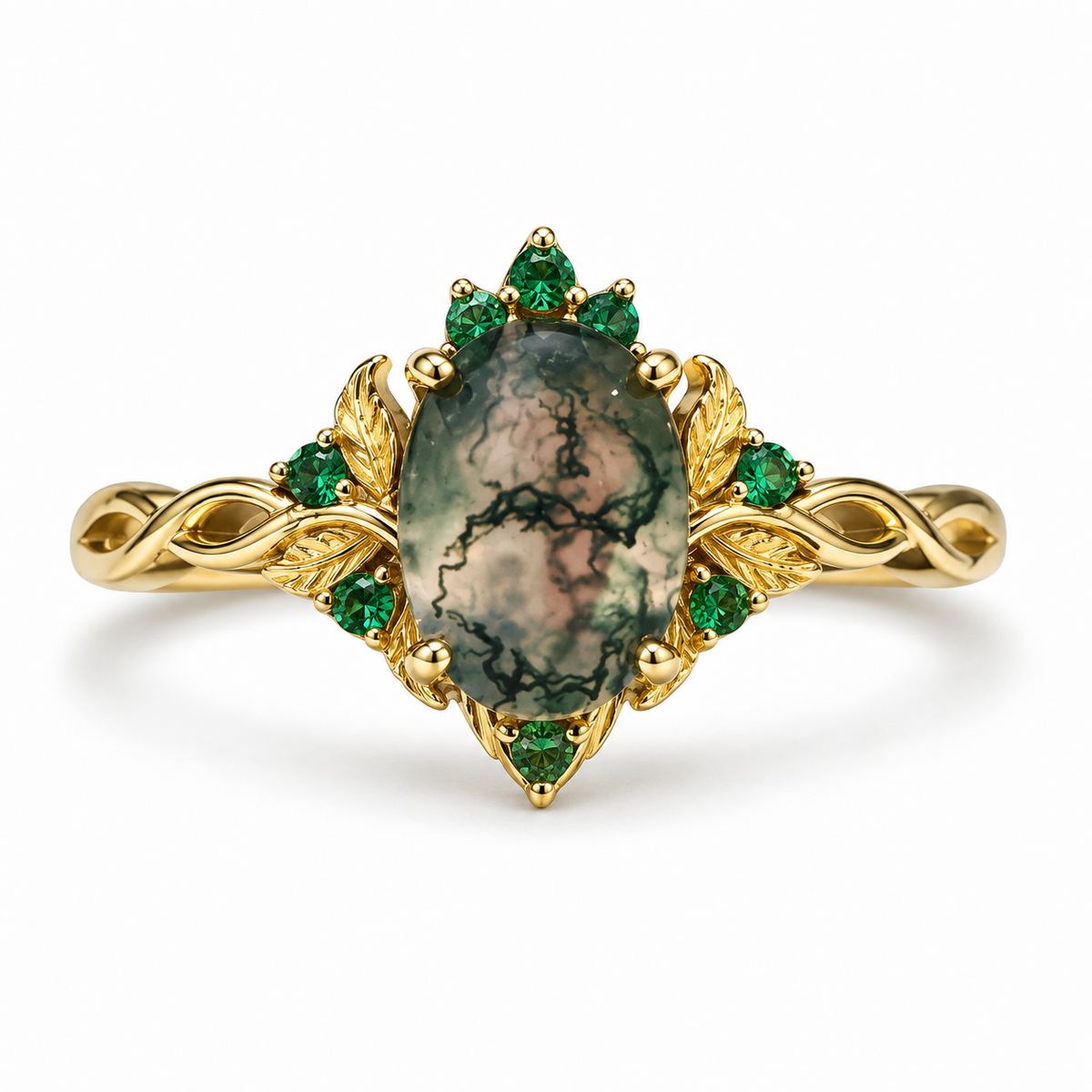 Doria Fairy Queen Moss Agate Engagement Ring