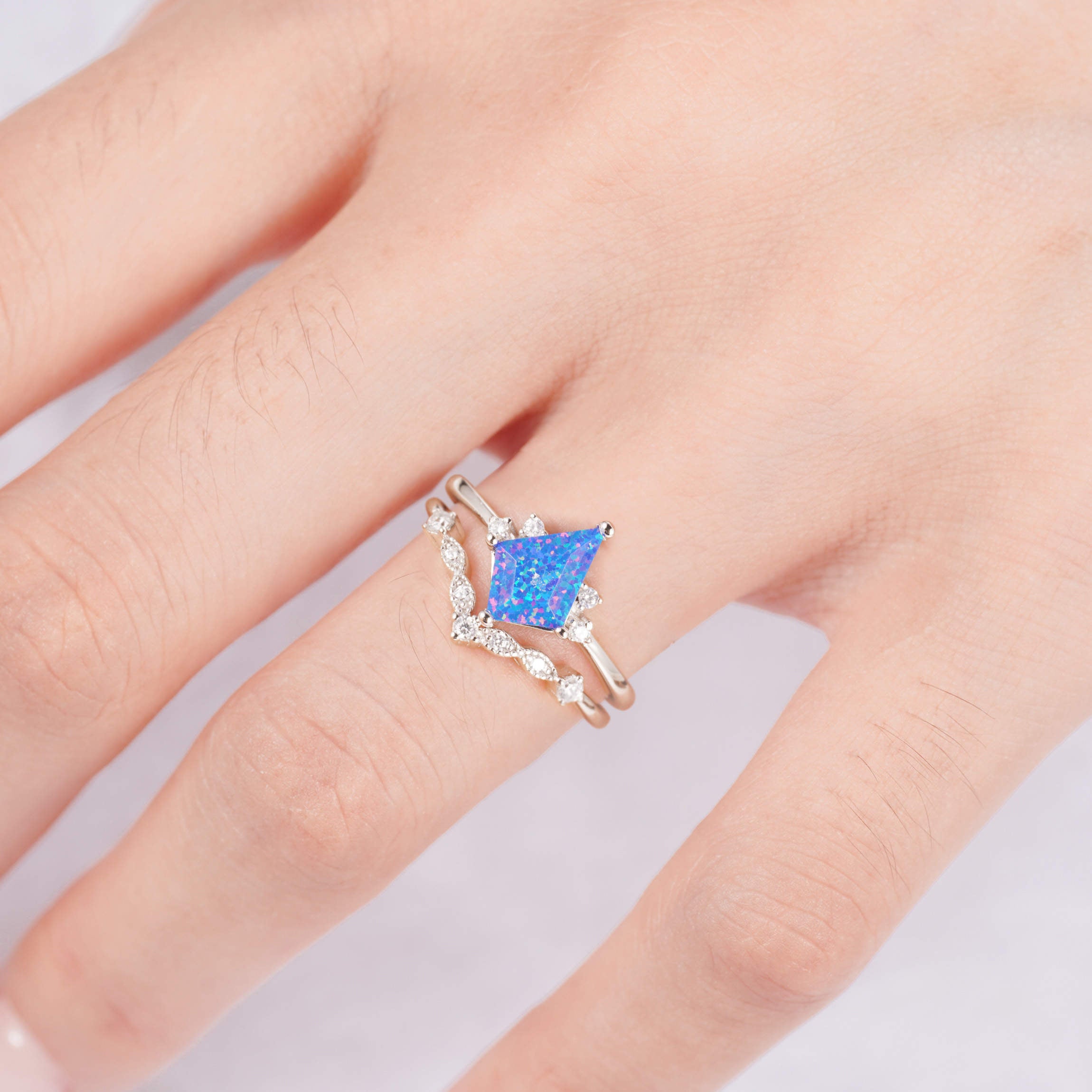 Royal Blue Fire Opal Ring with Sterling Silver Band