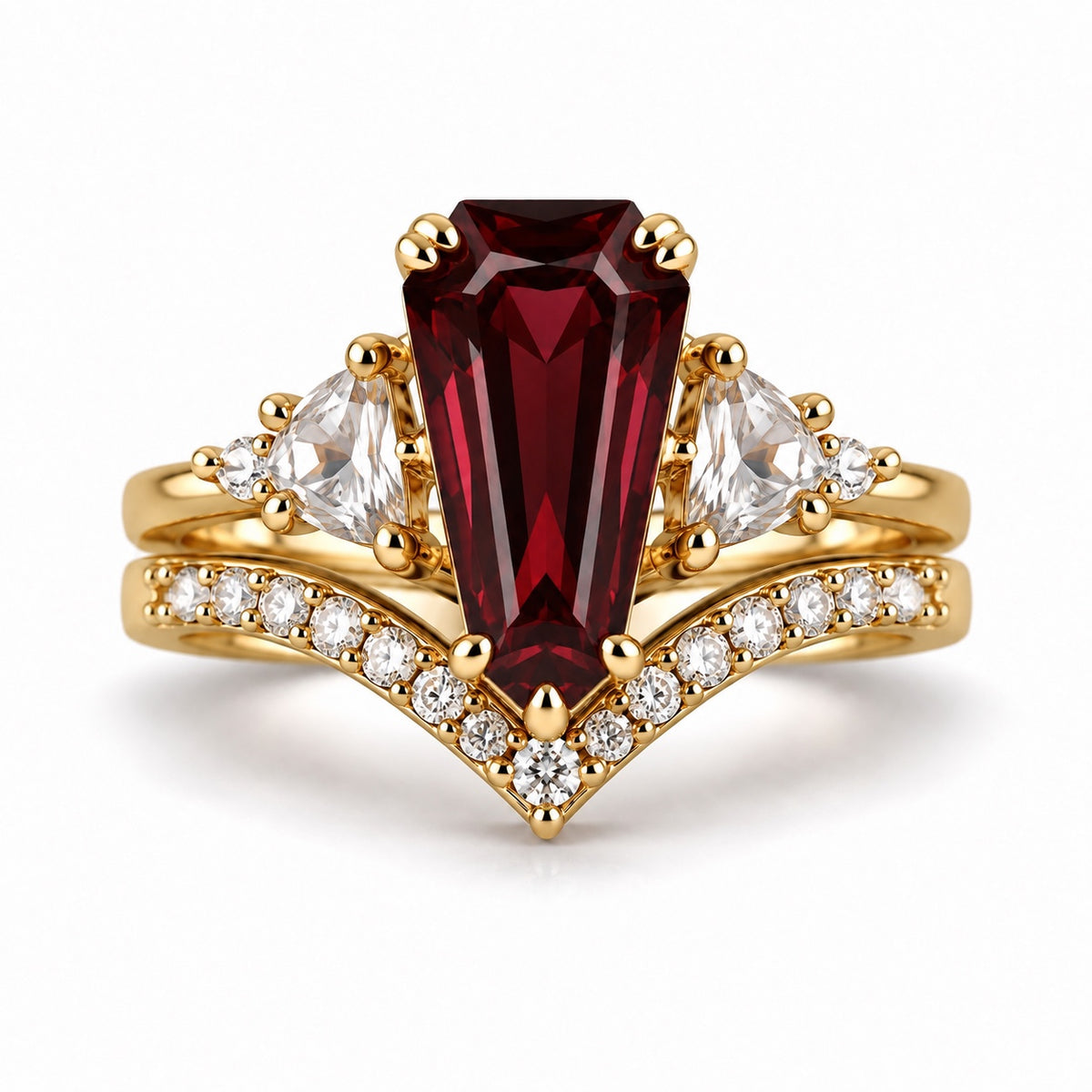 Arena Vintage Coffin Cut Ruby Ring Set