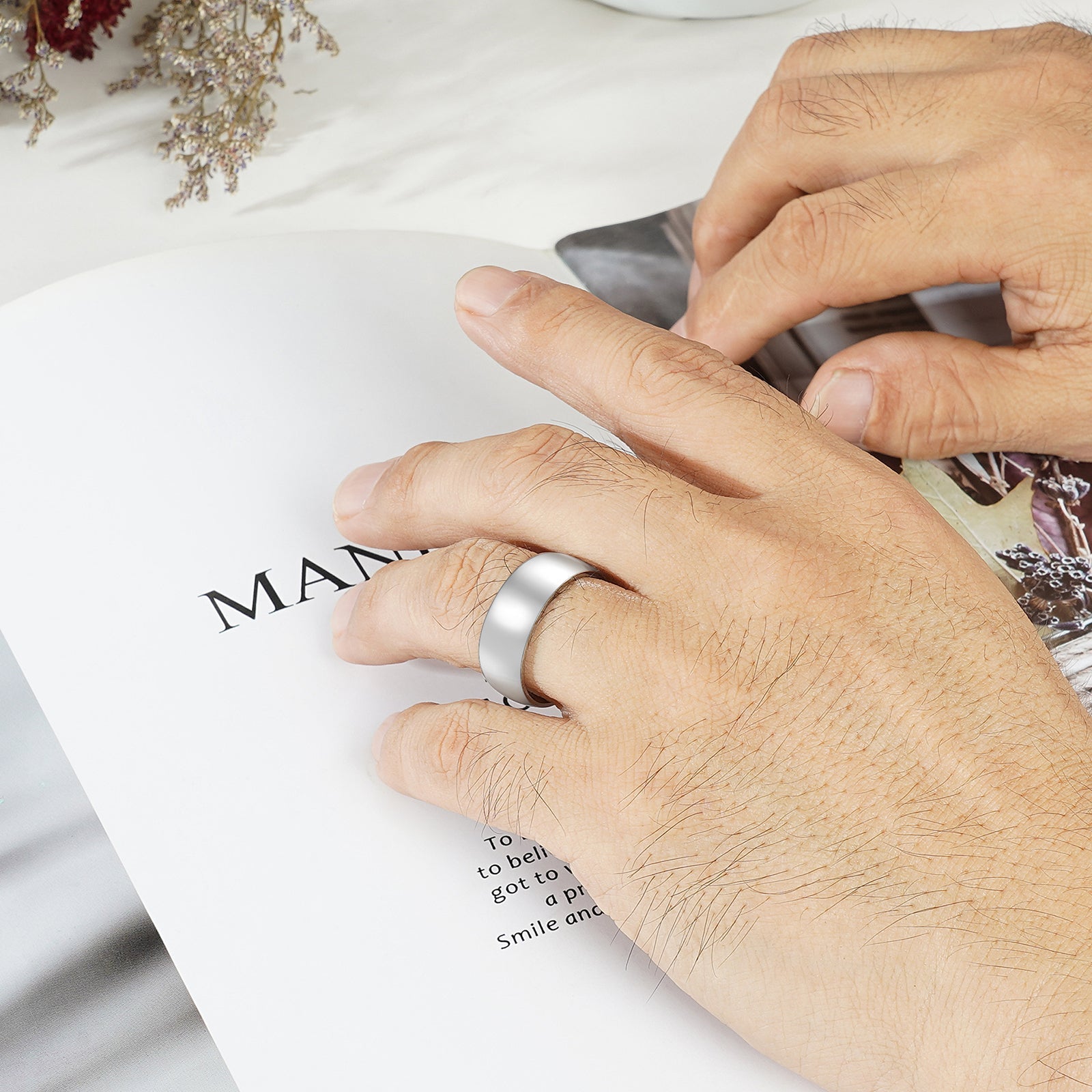 Tungsten men’s wedding band with silver finish