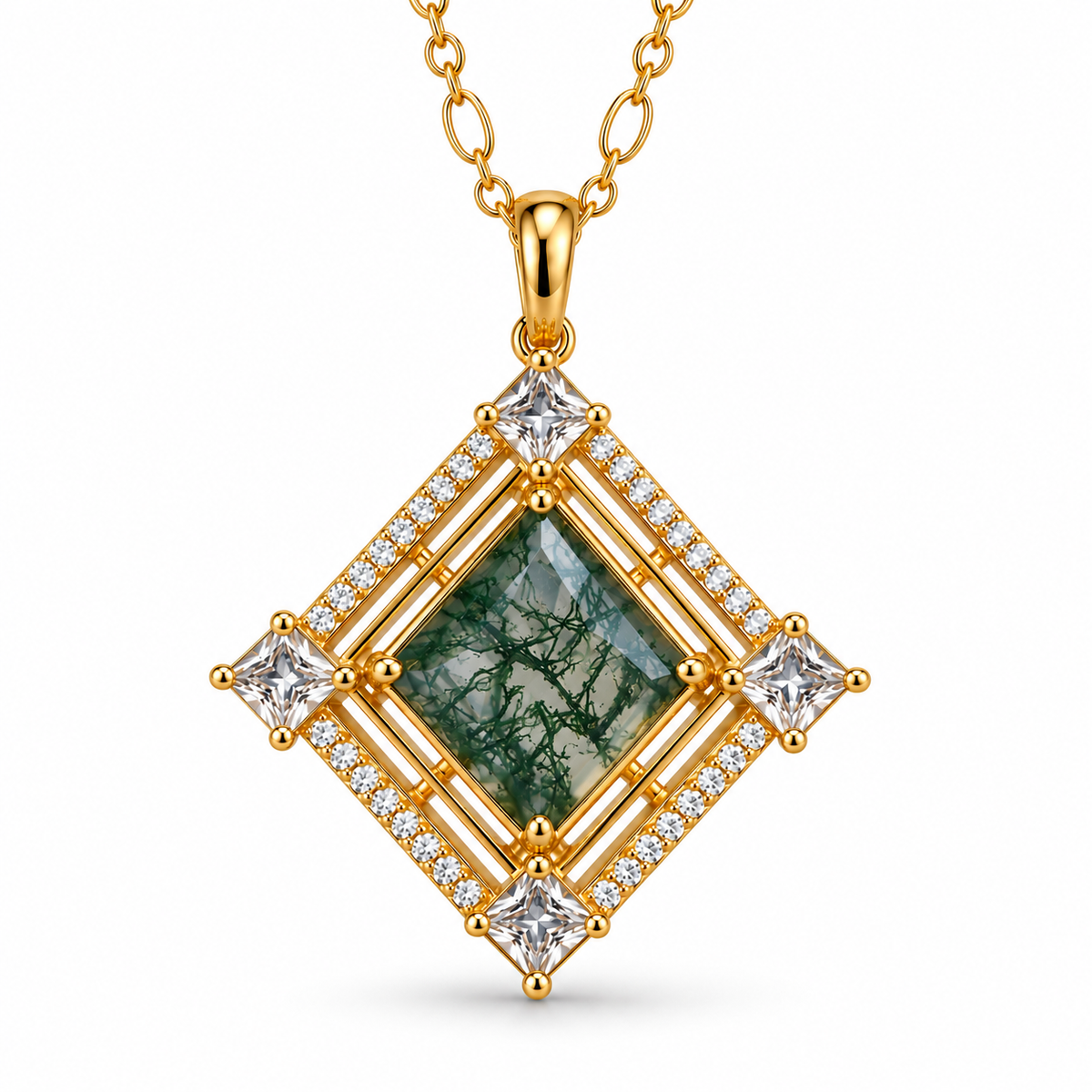 Fria Moss Agate Necklace Rose Gold