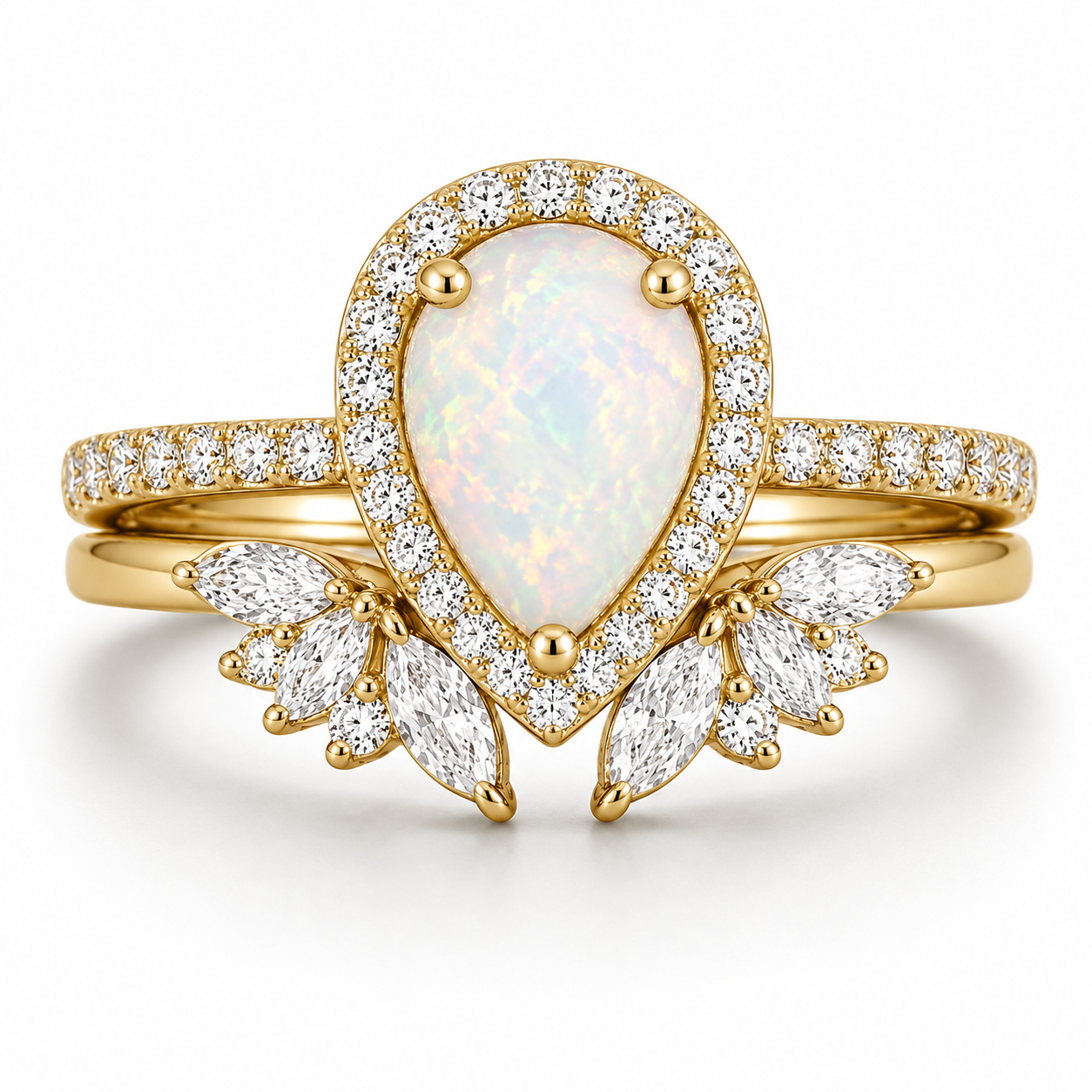 Nia White Fire Opal Ring Set Gold