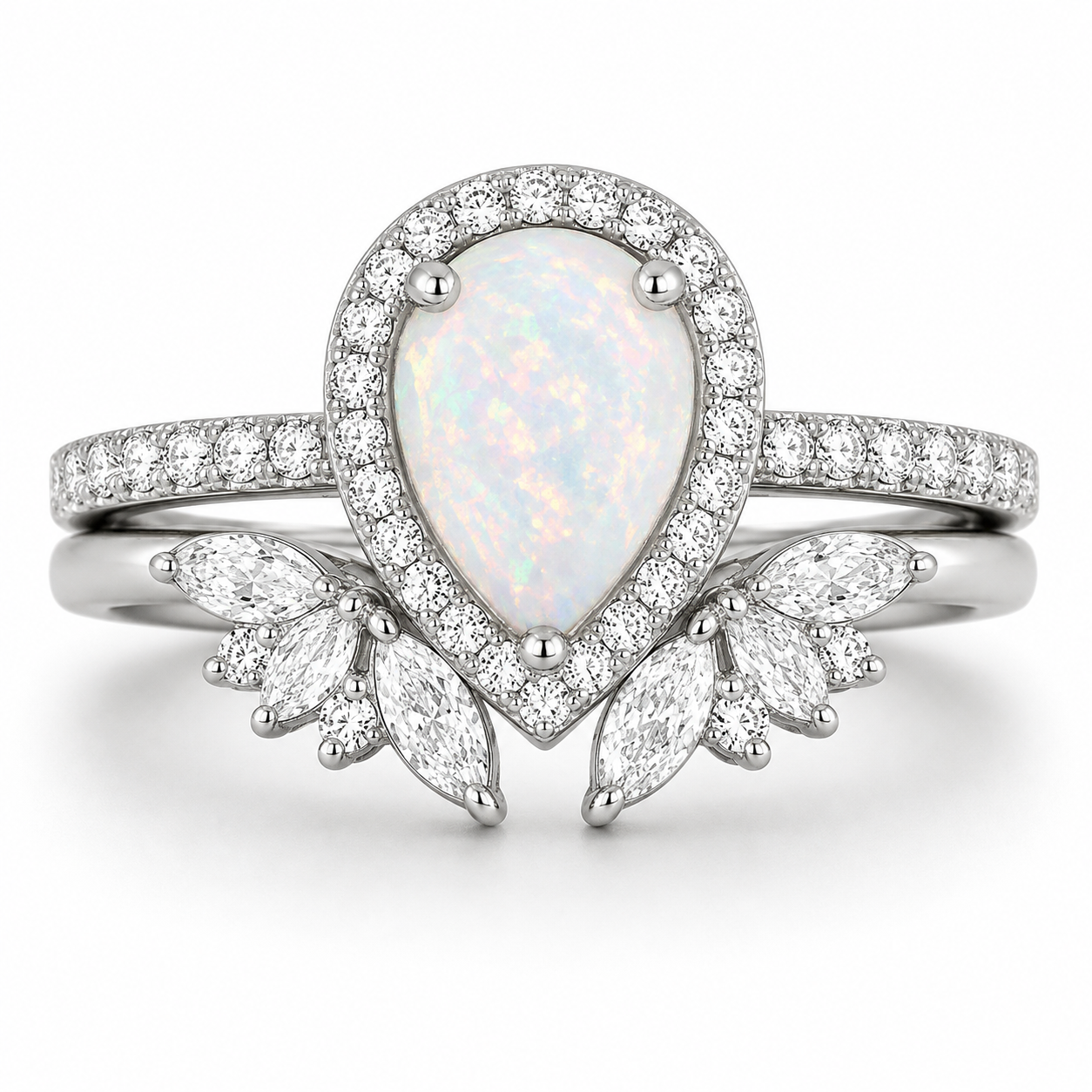Nia White Fire Opal Ring Set Sterling Silver