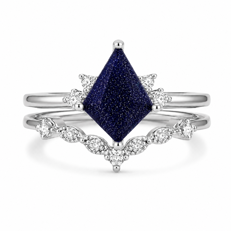 Qai Kite Blue Sandstone Ring Set