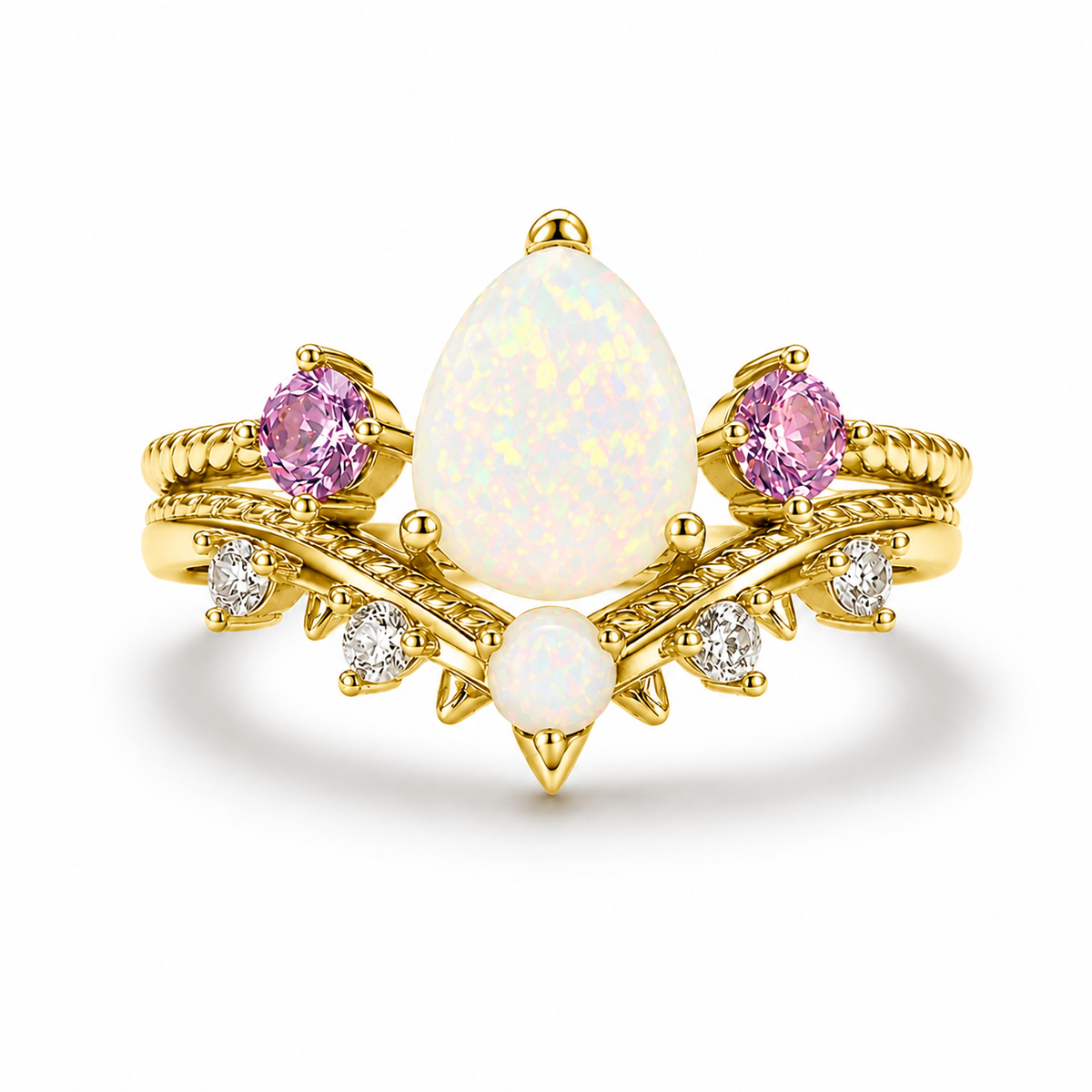 April Opal and Amethyst ring set