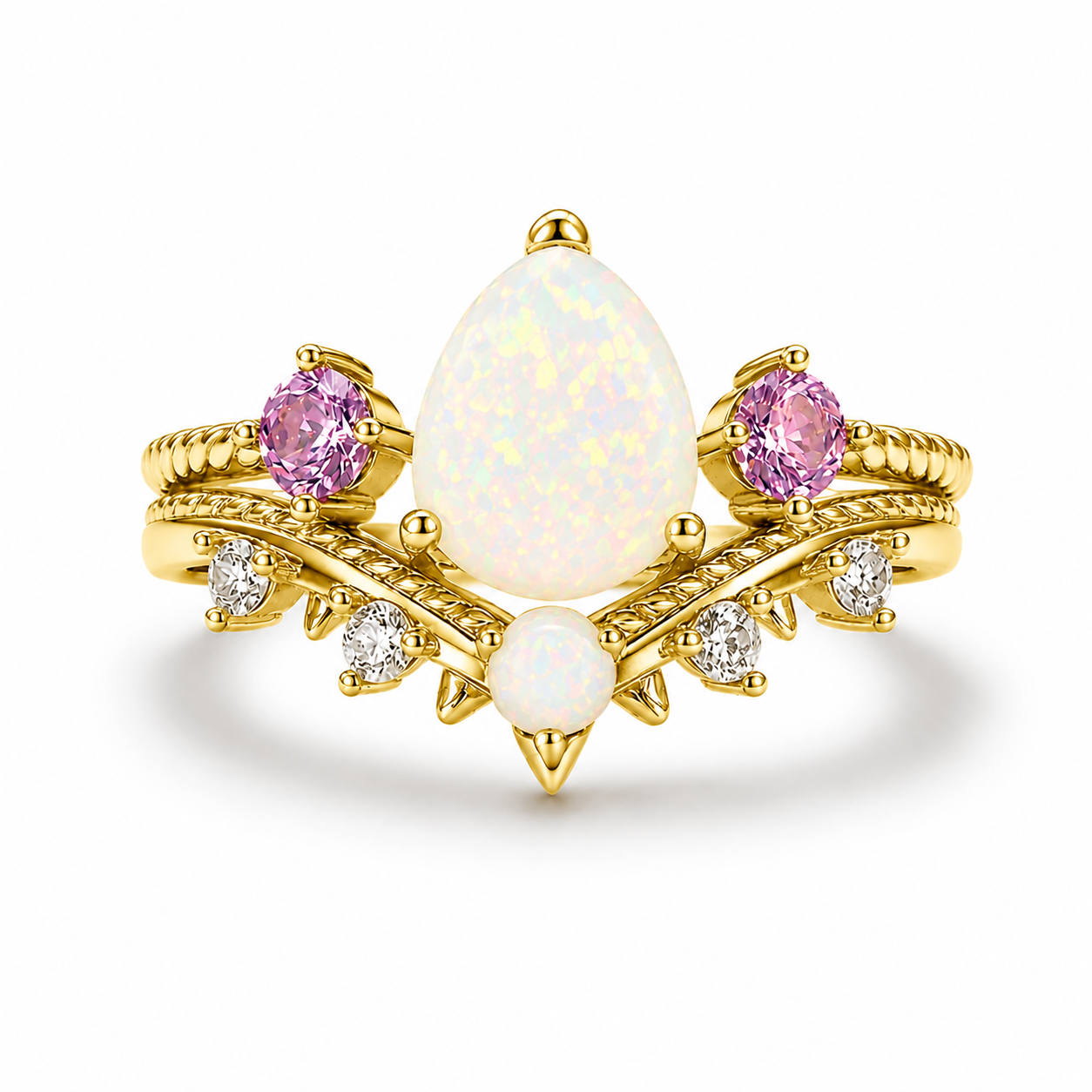April Natural Opal and Amethyst Ring Set Gold