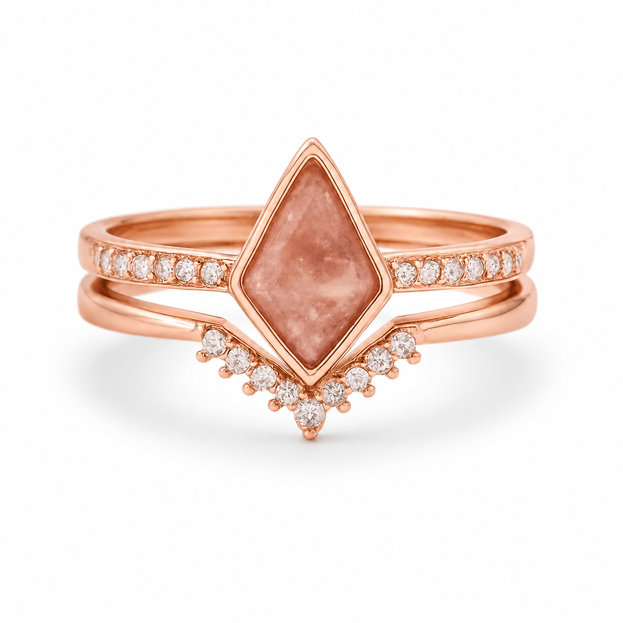 Ska Kite Strawberry Quartz Ring Set Gold