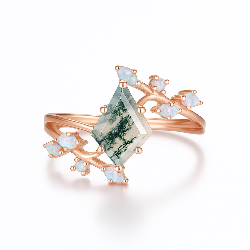 Jeni Moss Agate and Opal Ring