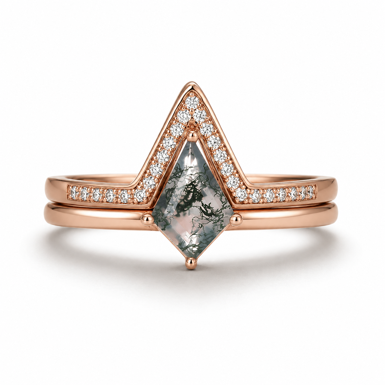 Evelyn Moss Agate Quartz Ring Set Rose Gold