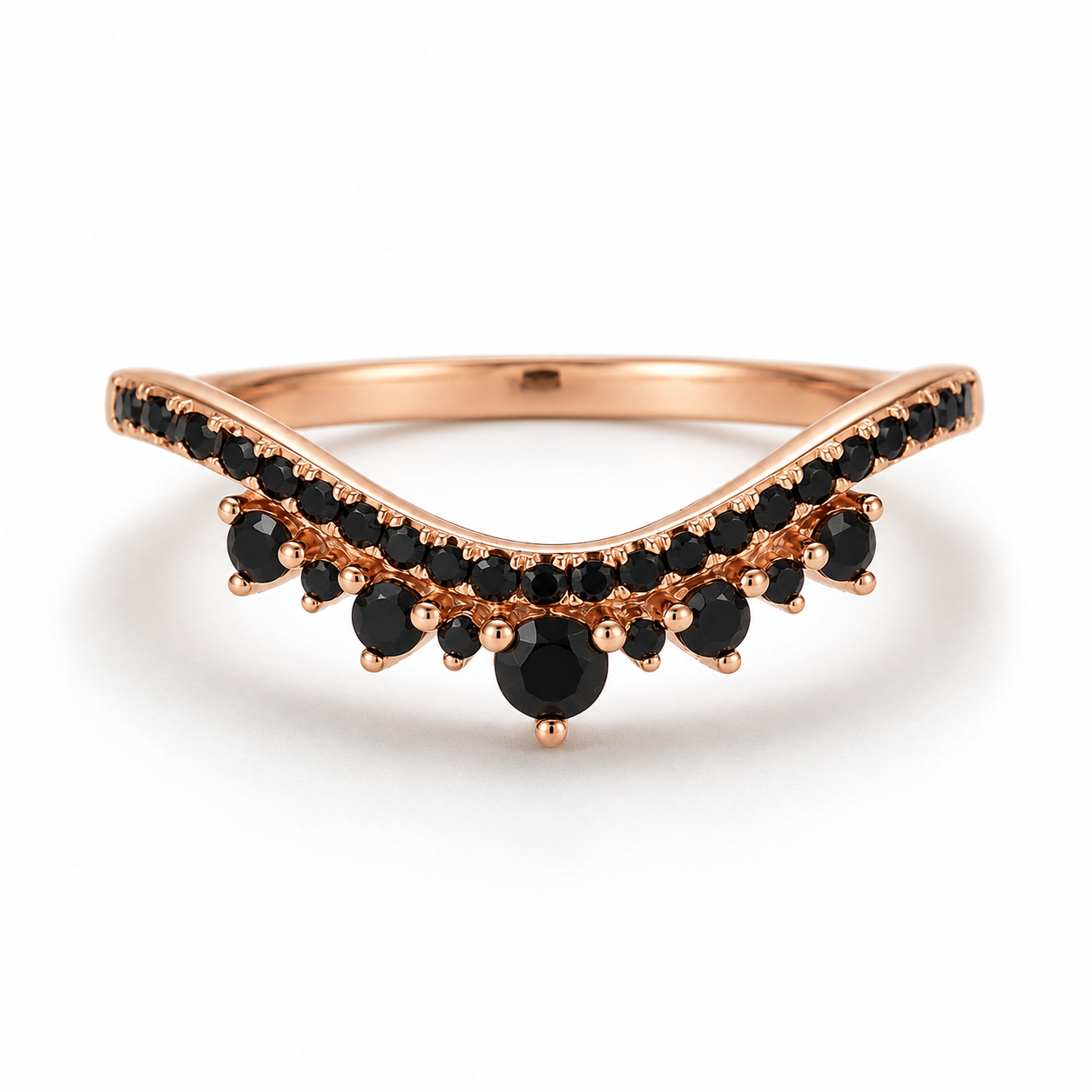 Allie Black Onyx Curved Ring Rose Gold