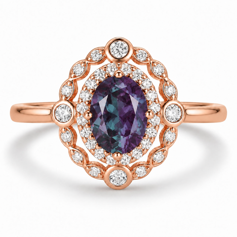 Ana Alexandrite Ring Rose Gold with oval center gemstone