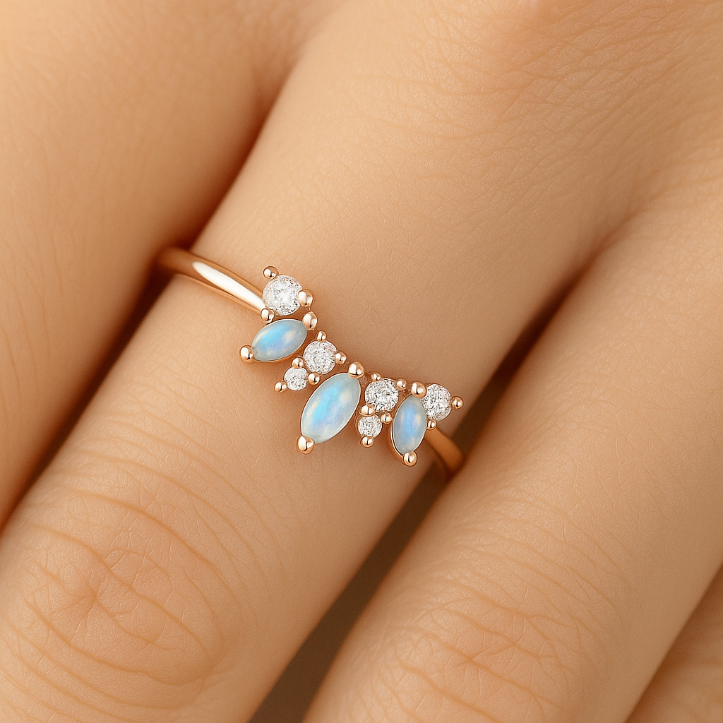 Joan Curved Opal Band Sterling Silver