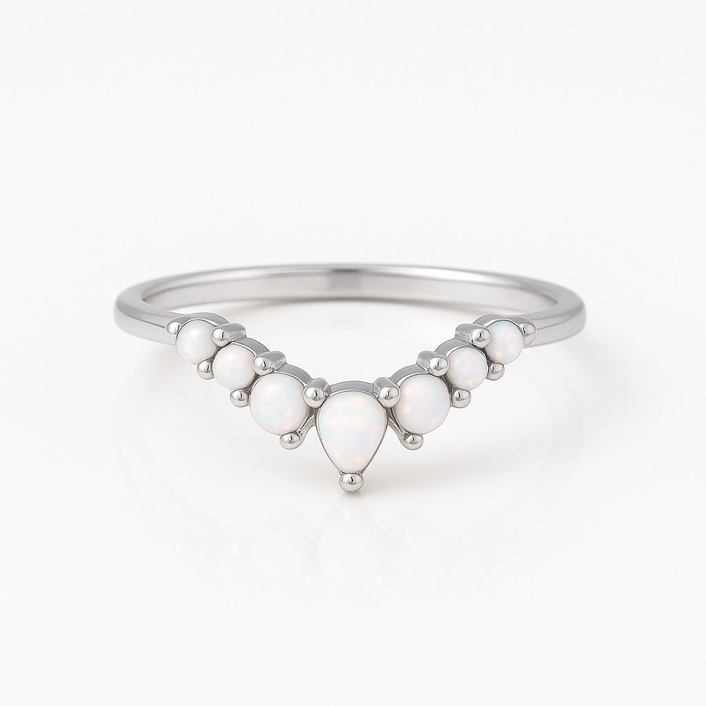 Isa Curved Opal Band Sterling Silver