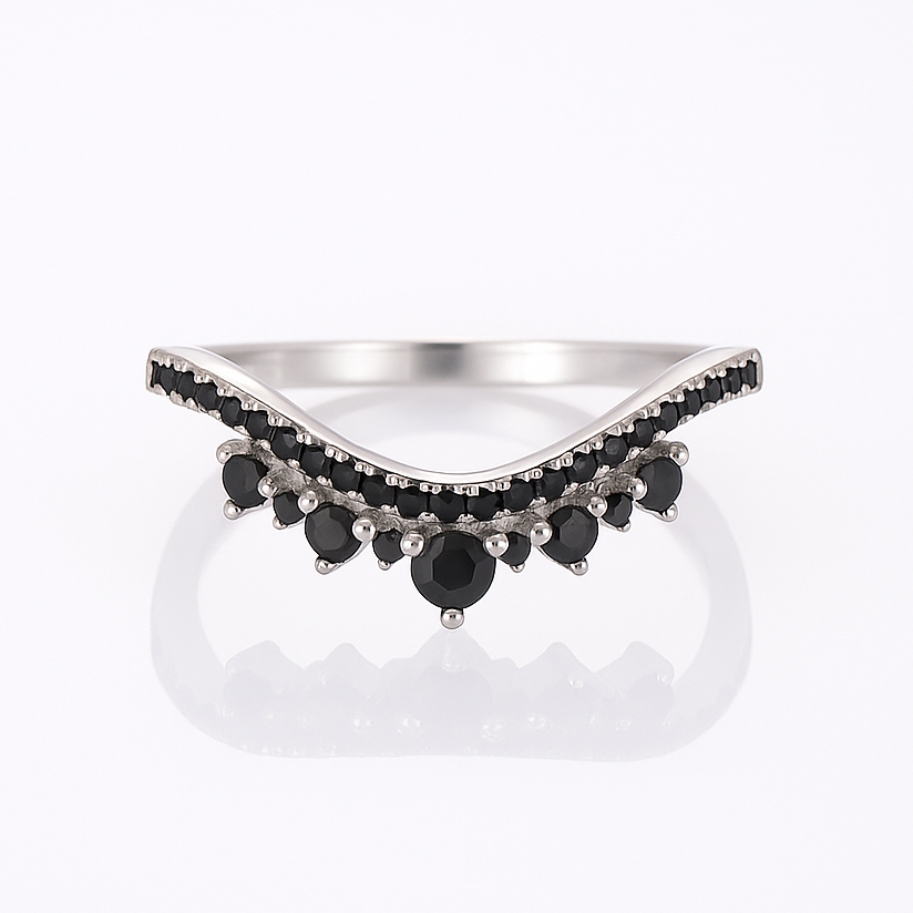 Allie Black Onyx Curved Ring Sterling Silver